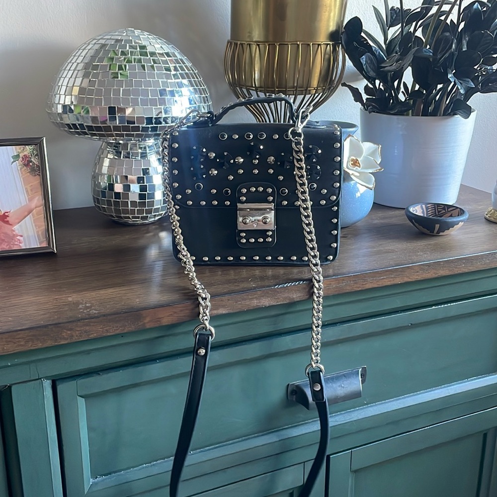 studded black crossbody purse